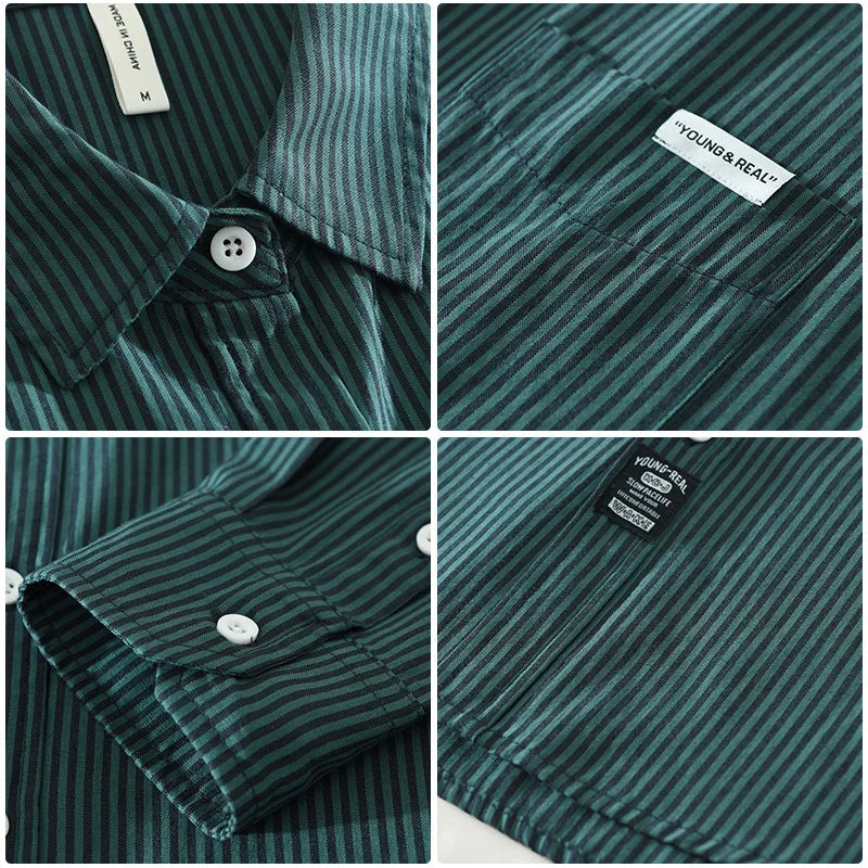 Striped Long Sleeve Shirt for Men New Cotton Loose All-match Casual Shirt Men's Clothing