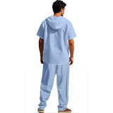 ADVBRIDGE  -  Daily Casual Loose Two Piece Suits Men Summer Fashion Pattern Print Outfits Mens Short Sleeve Hooded Shirts And Pants Loose Sets