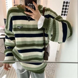 Advbridge Pullovers Women Striped Loose Teens Winter Sweater Streetwear Cool Unisex College Korean Fashion All-match Tender Casual Retro