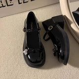 ADVBRIDGE  -  Mary Jane Shoes for Women with Bow Black Woman Pumps Round Toe Medium Heels Genuine Mark Korean Style Wholesale Fashion Vacation