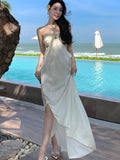 Advbridge Sexy Halter Womens Dresses Elegant Hollow Out Backless Lace-up Birthday Party Dress Summer Holiday Beach Vestidos Long Robe New