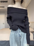 Advbridge Harajuku Slash Neck Solid Sweaters Grunge Vintage Women Bottoming Pullovers Off Shoulder Y2k Aesthetic Casual Knitted Jumper