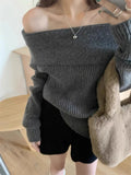 Advbridge Harajuku Slash Neck Solid Sweaters Grunge Vintage Women Bottoming Pullovers Off Shoulder Y2k Aesthetic Casual Knitted Jumper