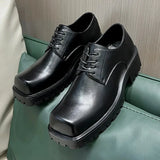 Advbridge Men Korea Leather Platform Oxfords Slip On Thick Tottom For Male Derby Shoes Casual Loafers Mens Square Toe Formal Dress Shoes