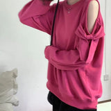 Advbridge Pure Desire Wind Japanese Soft Girl Cute Butterfly Dew Shoulder Top Student Korean Loose Girl Sweet Hoodie