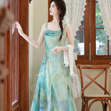 ADVBRIDGE  -  French Style Vintage Strap Dresses Women's Lace Strapless Sexy Chiffon Printed Vestido mujer Sweet Summer Elegant Fishtail Dress