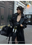 Advbridge Spring Autumn Extra Long Black Pu Leather Trench Coat for Women with Back High Slit Luxury Chic European Fashion 2024