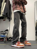 Advbridge New American Retro Zipper Jeans Men's Washed Straight Leg Micro Flared Pants High Street Vibe Trendy Brand
