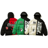 Advbridge Mens Winter Hooded Parka Jacket Yin Yang Skeleton Print Streetwear Oversized Coat Harajuku Loose Thick Warm Outwear Unisex
