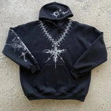 ADVBRIDGE  -  Harajuku Retro Y2k Hoodie Hip Hop Gothic Pattern Printed Long Sleeve Tops Men and Women Streetwear Sweatshirt Hoodies Clothes