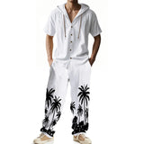 ADVBRIDGE  -  Daily Casual Loose Two Piece Suits Men Summer Fashion Pattern Print Outfits Mens Short Sleeve Hooded Shirts And Pants Loose Sets