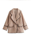 Advbridge 2024 Autumn Winter Women Plush Jacket With Pockets Casual Loose Lapel V Neck Long Sleeve Warm Coat Fashion Female Street Outwear