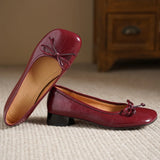 ADVBRIDGE  -  Women's genuine leather round toe sweet bowtie slip-on flats 3cm round low heel elegant ladies slim daily dress shoes for woman