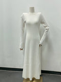 ADVBRIDGE  -  Sexy White Knitted Long Dresses Women Scoop Neck Long Sleeve Backless Bandage Maxi Dress Summer Holiday Elegant A-line Vestidos