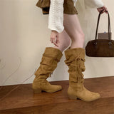 ADVBRIDGE  -  Western Style Fashion Hemp Tassel Knee High Boots Women Winter Street Pointed Toe Cowboy Boots Low Thick Heels Long Shoes