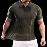 ADVBRIDGE  -  Trendy Striped Textured Men Polo Shirts Short Sleeve Zip-up Lapel Casual Polos Mens Clothes Summer Fashion Slim Knit Polo Shirt