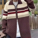 Advbridge Men's Jacquard Patchwork Knit Zipper Cardigan Sweater Korean Popular Retro Long Sleeve Streetwear Stylish Leisure Knitwear S-2XL