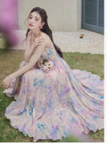 ADVBRIDGE  -  Women Summer Suspenders Dresses Sweet Oil Paint Print Retro Ruffle Strapless Elegant Sling Dress Chiffon Women's Fairy Vestidos