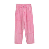 ADVBRIDGE  -  Summer Pink Jeans Men Fashion Retro Pocket Cargo Jeans Men Streetwear Hip Hop Loose Straight Denim Pants Mens Trousers S-3XL