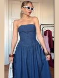 ADVBRIDGE  -  Elegant Denim Sleeveless Long Dress Fashion Off Shoulder High Waist Backless Puffy Gown New Female Summer Club Party Robes 2025