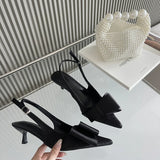 ADVBRIDGE  -  Red Ladies Pumps Low Heel Shoes Summer Pointed Toe Slingback Heels Black Silk Bow Office Shoes Escarpins Femmes Talons 2025