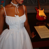 ADVBRIDGE  -  Sexy Cute Camisole Dress For Women Summer Open Back Sleeveless High Waist Shirring Lace-up Solid Pleated Mini Party Dresses