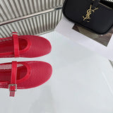 ADVBRIDGE  -  Red Flat Shoes Women Low Heel Pumps Summer Mesh Mary Jane Shoes Comfort Ballet Flats Big Size 42 43 Summer Ladies Buckle Shoes