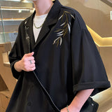 Advbridge Black/White Embroidery Shirts Men Summer New Male Handsome High Street Short Sleeve Chic Fashion Casual Baggy Shirt 5XL-M