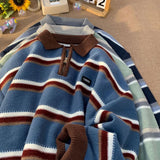 Advbridge Japan Men's Y2K Knitted Warm Polo Knit Striped Turtleneck Sweater Shirts Winter Streetwear Knitwear Korean Clothes Jumper Men