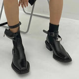 Advbridge British Runway Show Square Toe Short Tube Fashion Cut Chelsea Boots Fashionable Women's Street Pu Short Boots