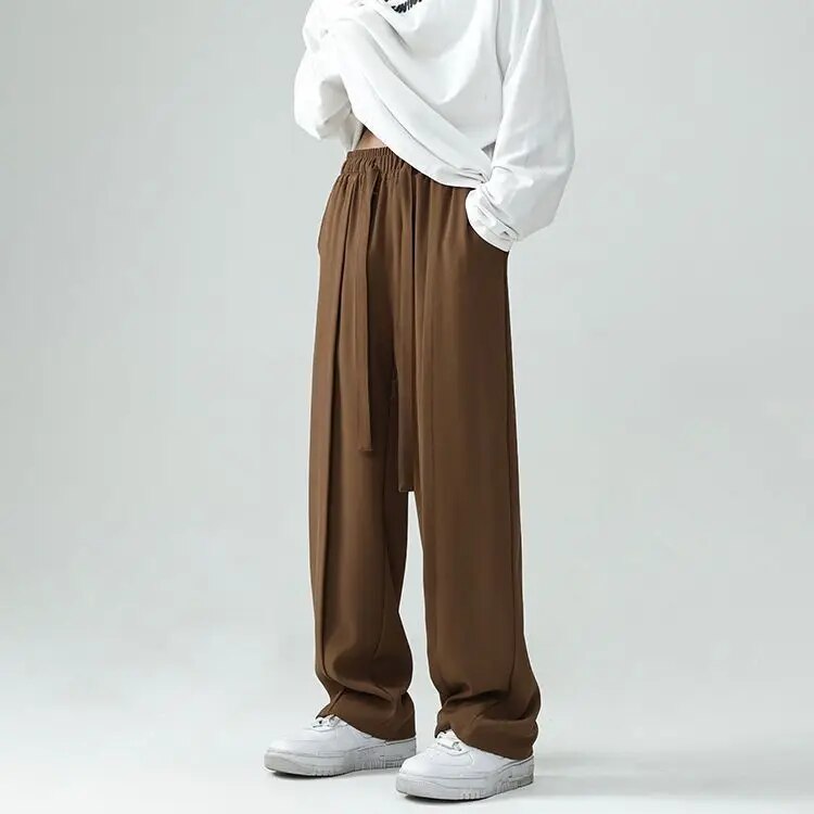Advbridge Autumn Summer Spring Casual Soft Solid Men's Cool Boys Waist Loose Suit Wide Leg Pants Sagging AllSeason Versatile Drawstring