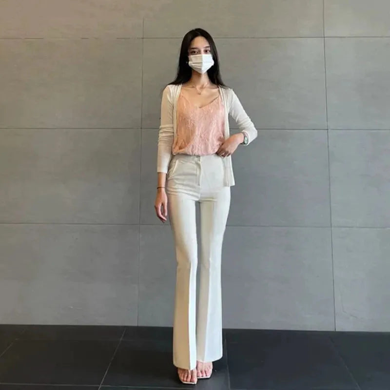 ADVBRIDGE  -  Korea High Waist Women Casual Pants Y2K Elegant Office Lady Slim Flared Pants Fashion Solid Streetwear All Match Female Trousers
