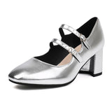 Advbridge Big Size Spring Women Pumps Thick Block High Heels Round Toe Patent Leather Office Dress Party Bridal Gold Lady Shoes Designer