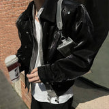 Advbridge Autumn Mens Wear Y2k Leather Glossy Design Niche Shoulder Pad Lapel Jacket Men'S Casual Loose High Street Short Jacket