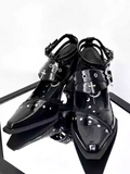 Advbridge Black Swan Glossy Patent Leather Lolita Shoes Women Black Bride Wedding Party Mary Janes Pumps Ankle Strap Block Cuban Heels