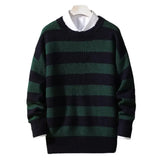Advbridge Plus Size Men Sweater Stripe Round Neck Loose Pullover Male Jumper Spring Sweater for Men Work Daily Wear Men Striped Pullovers