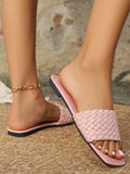 ADVBRIDGE  -  Women's Slippers Summer Selling Sexy Braided Red Square Toe Flat Flip-Flops Fashion Beach Mules Casual Indoor Home Slippers