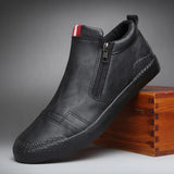 Advbridge New Men Leather Casual Shoes Spring Autumn Fashion Double Zipper Trend High Tops Flat Shoes Cool Loafers Man Winter Boots