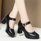 Advbridge 7cm Comfortable Breathable Shallow Mouth Soft Leather Mary Janes Platform Shoes 2025 Spring Med Block Heels Shoes for Office Mom