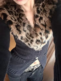 Advbridge Leopard Cardigan Women Japanese Gyaru V-neck Long Sleeve Streetwear Slim Sexy Cardigan Sweater Y2k Vintage Top Autuam