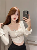 Advbridge -  Hot Girl Pure Sexy Square Collar Flare Sleeved T-shirt Women's Spring and Autumn Slim Fit Butterfly Short Top Female Clothes