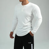 ADVBRIDGE Fashion Quick Dry Long Sleeve Pullover t Shirt Man Casual Sports Men Basic Tops Solid Crew Neck Button Training Shirts Tee