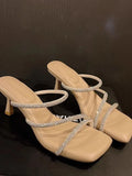 Advbridge Fairy Style Sweet Rhinestones Sandals Women Summer Outside Wear New Square Head Shoes Female High Heels Fashion Sandals