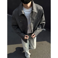 ADVBRIDGE  -  Short Leather Jacket Men Fashion Retro Motorcycle Jacket Men Streetwear Hip-hop Loose Bomber Jacket Mens Retro Tie Dye Jackets