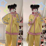 Advbridge Yellow Star Logo  Long Sleeve 2-piece Set Women's Cute Personality Casual Zipper Cardigan and Sweatpants Women's Sports Suit