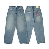 Advbridge American Retro Double Stitching Washed Baggy Jeans Men's Y2K New Harajuku Hip-Hop Gothic Casual Joker Wide Trousers Street Wear