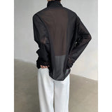 Advbridge Sexy Perspective High-neck Long Sleeve T Shirt Men Women Net Yarn Bottoming Shirt Spring Summer Transparent Black Tee Shirts
