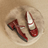 Advbridge New Designer Round toe bowtie mary janes pumps women thick high heels lolita shoes ankle strap japanned leather talons femmes