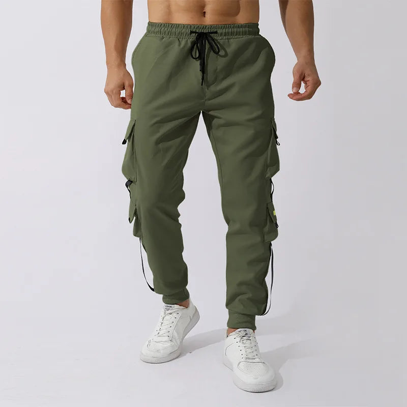 Advbridge Casual Stitching Pockets 2024 Trousers Streetwear All Match Solid Mid Waist Drawstring Cargo Pant Fashion Baggy Men's Pants