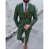 Advbridge Royal Green Men's Suit Double Breasted Slim Fit Formal Wedding Party Suits Groomsmen Blazer Pants 2 Pieces Terno Masculino